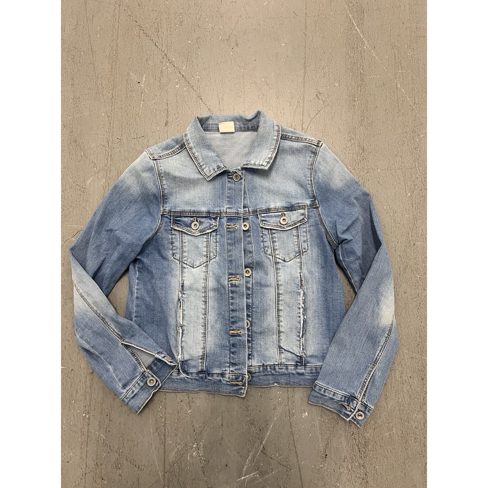 Zara Girls Denim Jacket Button-Up Medium Wash Cotton Size 13-14 Casual Outerwear